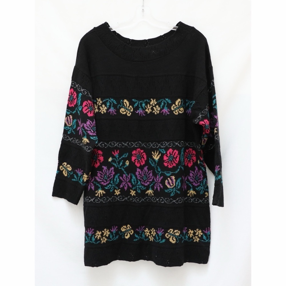 Vintage Jessica sweater dress 80s 90s black M/L festive metallic 14